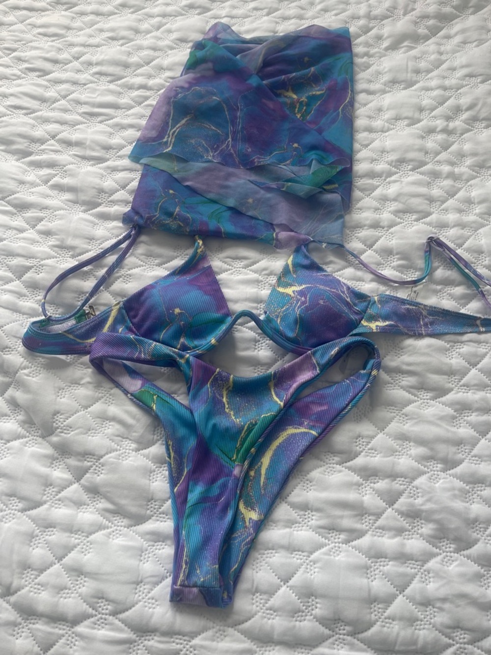 SHEIN Purple, Teal & Gold Marble Bikini Set